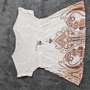 Sonoma Tunic Top Cuffed Short Sleeve Flowy Paisley Shirt Size L